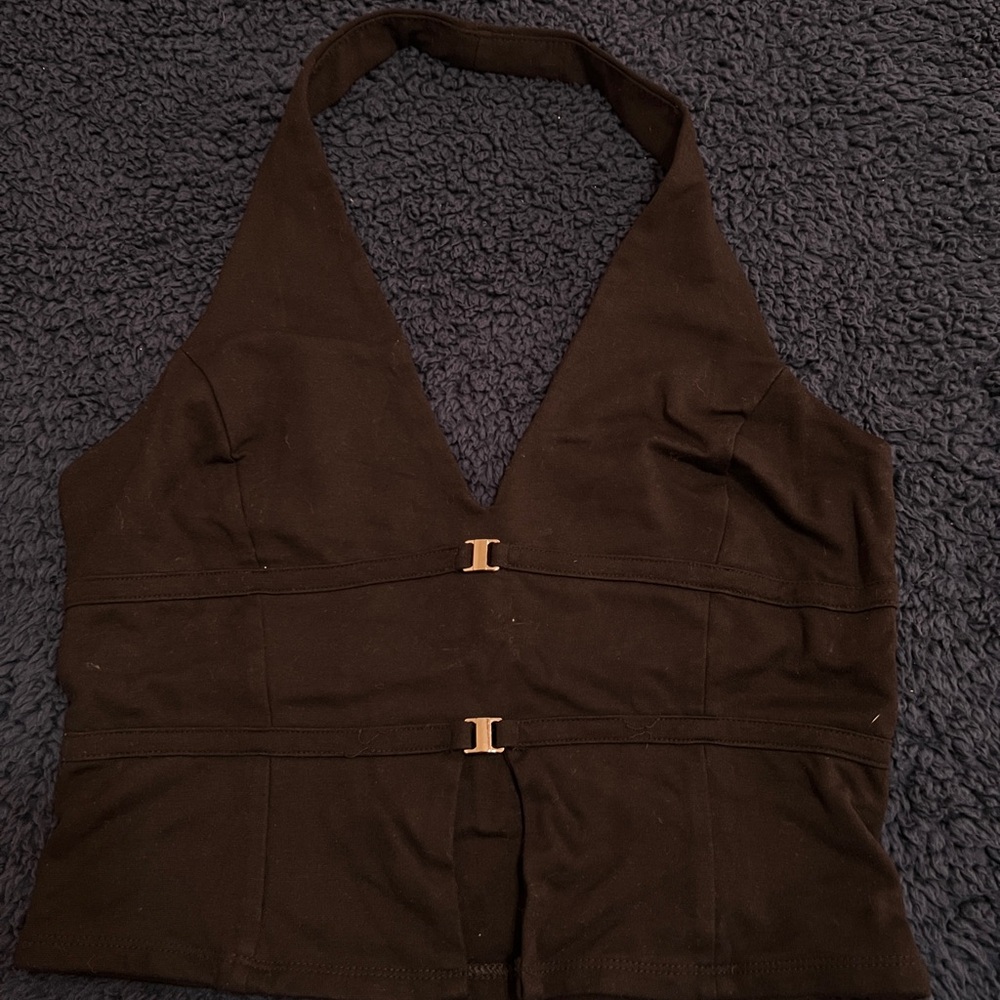 Black Halter Top with Buckle Detail
